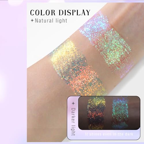 HOSAILY Gel de glitter corporal holográfico roll-on para corpo e rosto, gel de glitter camaleão que