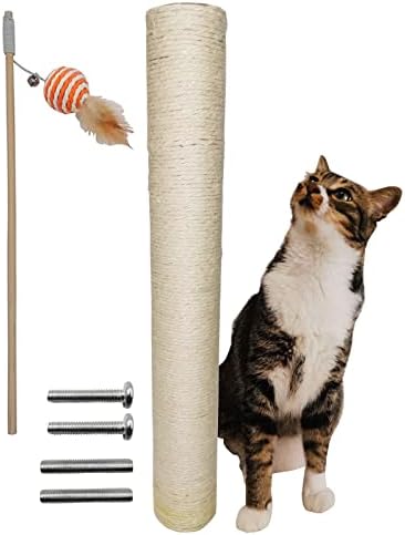 23.6"/60cm Tall Natural Sisal Spare Cat Scratching Post Replacement Pole 3.15" Dia. and Cat Feathers Wand Toy for Cat Tree Scratcher Rope Scratcher Posts Climbing Perch for Indoor Large Cats (Sisal)
