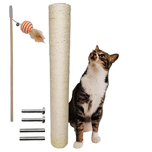 23.6"/60Cm Tall Natural Sisal Spare Cat Scratching Post Replacement Pole 3.15" Dia. And Cat Feathers Wand Toy For Cat Tree Scratcher Rope Scratcher Posts Climbing Perch For Indoor Large Cats (Sisal) #TOP3