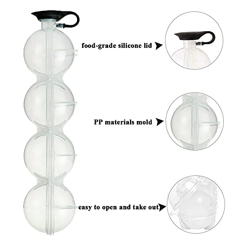 Olywee Ice Cube Trays - 4 gaten Whiskey Ice Ball Moulds grote bol, ijsbal, kubus vorm, set voor cocktail, bourbon, sap… - Afbeelding 4