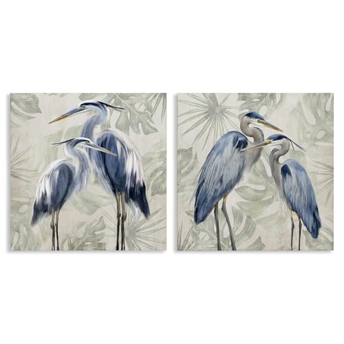 Stupell Industries Blaureiherpalme 2-teiliges Leinwand-Wandkunst-Set