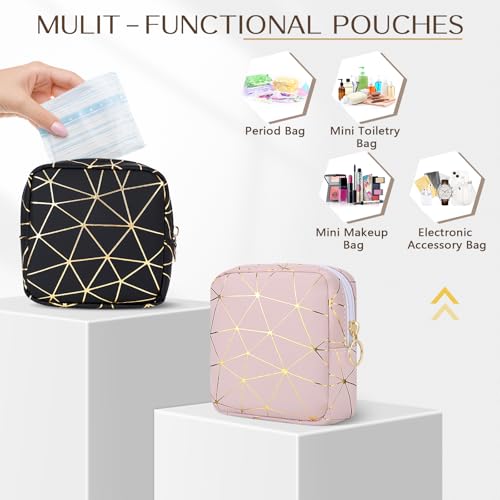 Image of Likesing Period Bag Pouch, Leather Tampon Holder for Purse-Beige Gold | PU Period Pouches for Teen Girls, Women Portable Sanitary Napkin Storage Bag, Feminine Sanitary Bags Emergency Pad Pouch