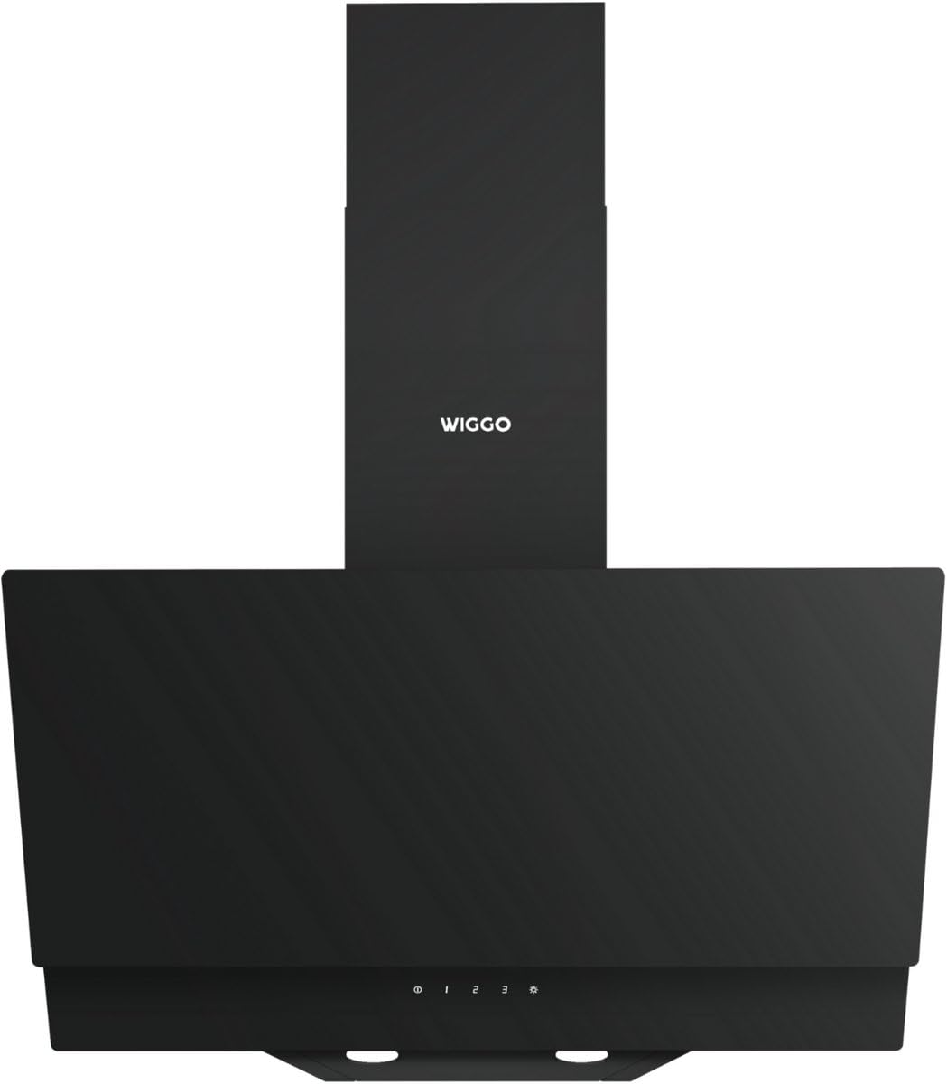 Wiggo WE-E623G(B) skośny okap kuchenny — 60 cm — czarne podwójne szkło