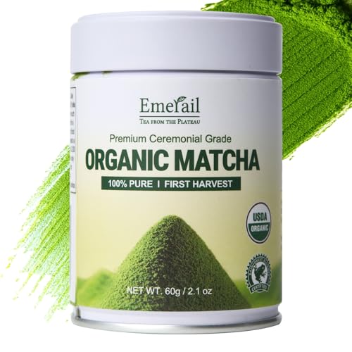 Emerail Organic Ceremonial Grade Matcha, Premium First Harvest Matcha Green Tea Powder, 100% Pure USDA-Certified, Sugar-Free Gluten-Free Vegan (60g / 2.1oz)