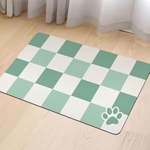 Dog Food Mats for Floors Absorbent, Pet Cat Food Mat – Quick Dry Dog Bowl Mats for Food and Water, Eco-Friendly Dog Accessories Pet Supplies 12″ x 20″｜Green Checkered