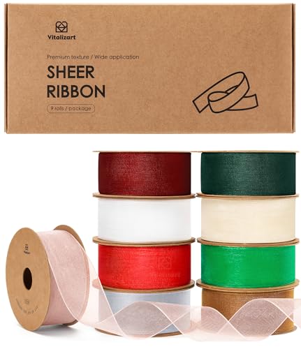 Vitalizart Organza Ribbon 1" x 90Yd Mixed Color Sheer Ribbons