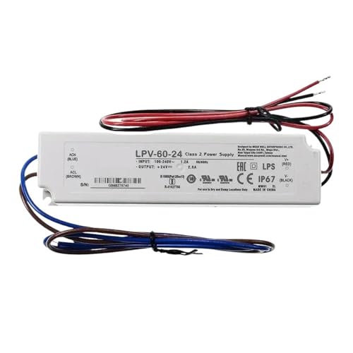 Driver LED MEAN WELL LPV-60-24 étanche IP67 avec tension stable de 24V CC pour rubans extérieurs