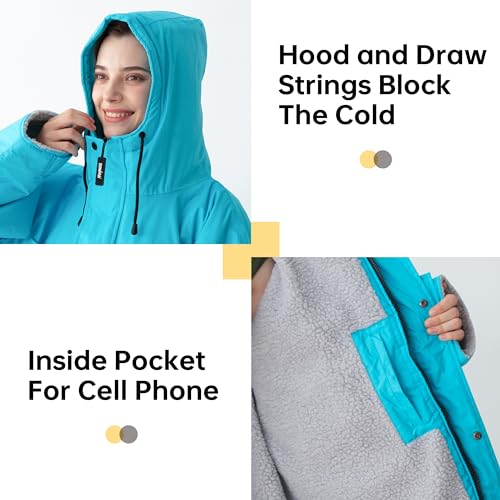 Warm Waterproof Swim Parka Adult, Oversized Hooded Changing Robe, Plush Fleece Winter Surf Poncho for Water Sports4
