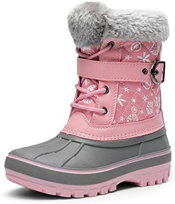 DREAM PAIRS Girls Faux Fur-Lined Insulated Waterproof Winter Snow Boots Kriver-3 Pink Size 5 Big Kid