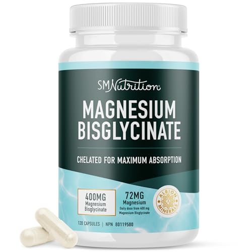 Magnesium Glycinate 400mg | 72mg Elemental Magnesium | Highly Absorbable Magnesium Bisglycinate Supplement | Bones, Teeth, Muscle Function, Calm & Metabolism Support | Vegetarian (120 Capsules)