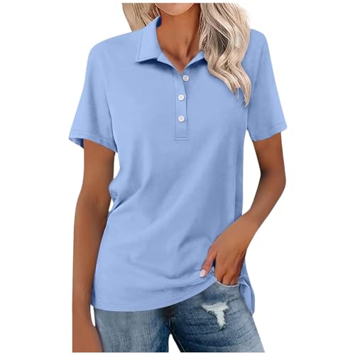 Générique - Polo d'été à manches courtes pour femme - Style décontracté - Avec un quart de bouton - En coton classique - Pour le sport, le golf, le tennis