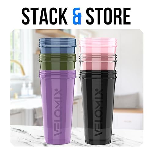 Image of VELOMIX -6 PACK- 28 oz Protein Shaker Bottle for Protein Mixes - 6x Wire Whisk | Leak Proof Shaker Cups for Protein Shakes | Protein Shaker Bottle Pack | Protein Shake Cup (Dynamic Fuel Series) | Protein Shakes, 6x Wire Whisk, Leak Proof, Pre & Post Workout, Shaker Cup