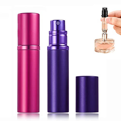 POTWPOT Perfume Atomiser Refillable Bottles, 2 Pack 5ML Perfume Bottle Refillable Spray Portable Perfume Refillable Bottle Luxury Gift for Men Women (Purple & Rose Red)