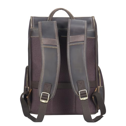 Image of boshiho Genuine Leather Backpack for Men & Women, 13 Inch Laptop Backpack, Water-Resistant Business Travel Backpack, Premium Crazy Horse Leather Work Bag (Dark Brown)
