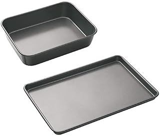 MasterClass Non Stick Bakeware Set with Deep Roasting Tin and Large Baking Tray, Robust 1 mm Thick Carbon Steel, 2 Pieces