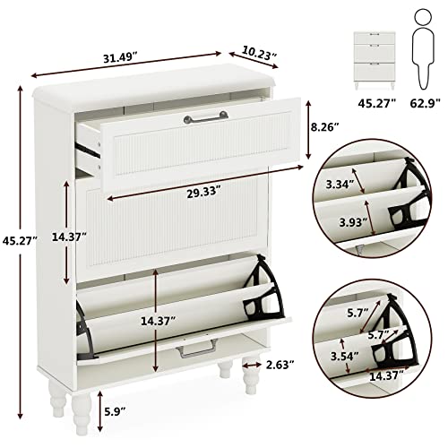 Little Tree Slim Shoe Cabinet For Entryway With 2 Flip Drawers, White #TOP2