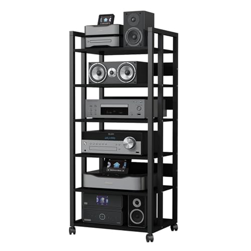 Movable Audio Tower, 6-Tier AV Media AV Media Cabinet Stand Component Cabinet Stereo Rack CD Player Stand with Height Adjustable Wooden Shelf for Home/Office/Theater, 50x40x120cm (Color : A)