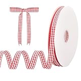 Dynoro Red and White Gingham Ribbon, 3/8IN x 50Yd - Elegant Thin Red Checkered Ribbon for Christmas Gift Wrapping, DIY Crafts and Hair Accessories, Polyester Woven Edge for a Classic Touch