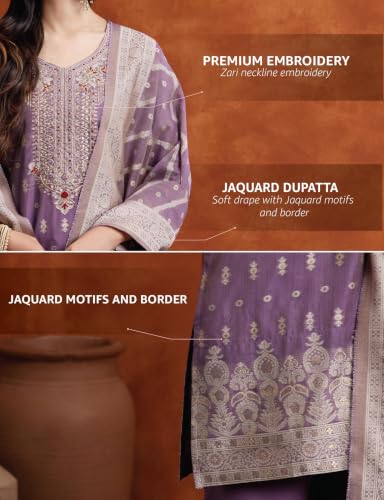 Image of Amazon Brand - Myx Women's Jaquard Embroidered Kurta And Sharara Set With Dupatta | Sharara Suit Set (Available In Plus Sizes)