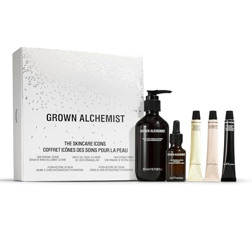 Grown Alchemist The Skincare Icons Kit - Skin Care Set, Hydrating Face Cleanser, Day Cream, Natural Lip Balm, Skin Renewal Serum, Defense Face Primer- Luxury Beauty Gift Set for Women, Christmas