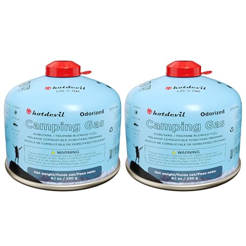 Hotdevil 230 Grams Isobutane Fuel Canister (2 packs) Camping Stove Fuel Butane Propane Blend...