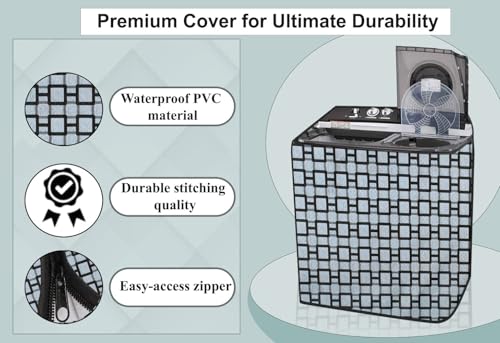Image of Stylista PVC Washing Machine Cover Compatible for GODREJ 8KG Semi-Automatic Top Loading WS 800 PDS, Lattice Pattern Grey
