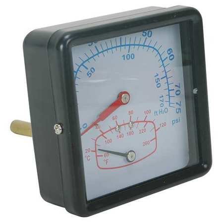 Boiler Gauge, Square, 0-75 PSI, 60 to 260 F