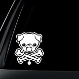 PUG Dog w/ Bone Car Decal / Sticker - White