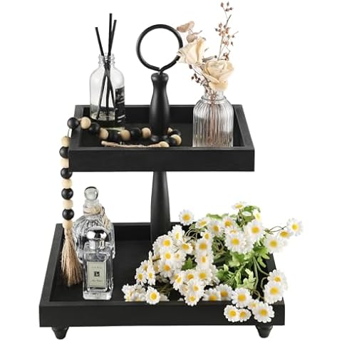 SYNCVIBE Rustic Wooden Tiered Tray Cover