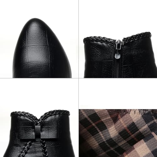 Lossarye Women’s Pointed Toe High Heel Ankle Boots Side Zip Comfortable Fur Lined Autumn Winter Kitten Heel Dress Booties4