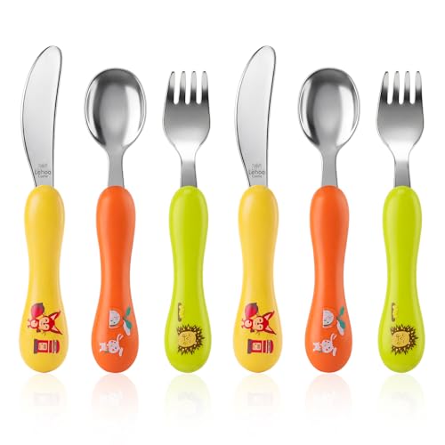 Lehoo Castle KinderBesteck, 6-teilig KinderBesteck Edelstahl, Kleinkind Gabeln Löffel Messer Set, Baby Löffel Gabel Messer