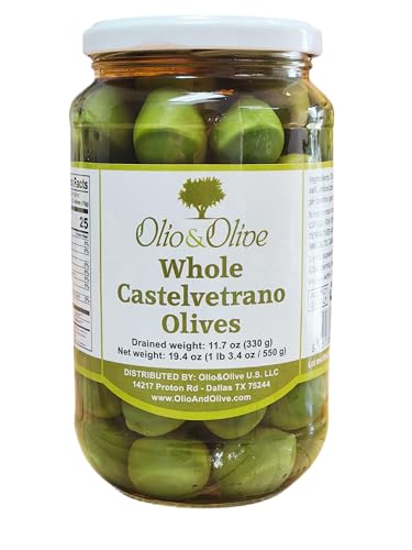 Olio&Olive Whole Castelvetrano Green Italian Olives - Buttery and Tender Taste - Vibrant and Fresh Color - 11.7oz Jar (Drained Weight) - Imported from Sicily-Italy