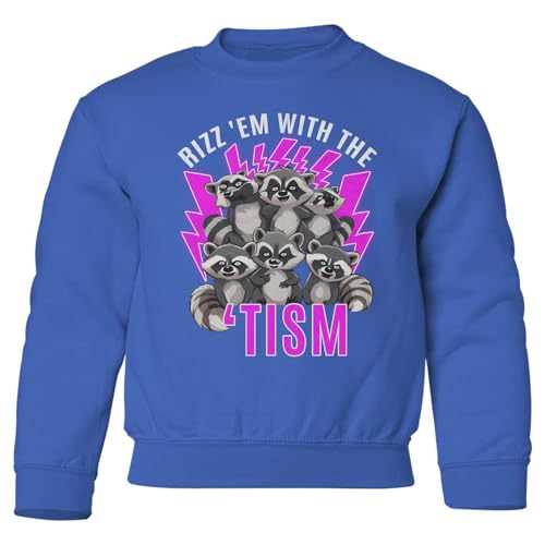 Rizz Em With The Tism - Autism Awareness Racoons Youth Crewneck Sweatshirt
