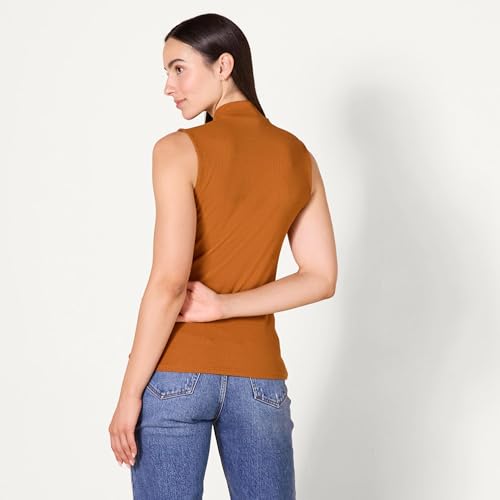 Image of Amazon Essentials Women's Mock-Neck Slim-Fit Ribbed Knit Cotton Sleeveless Top