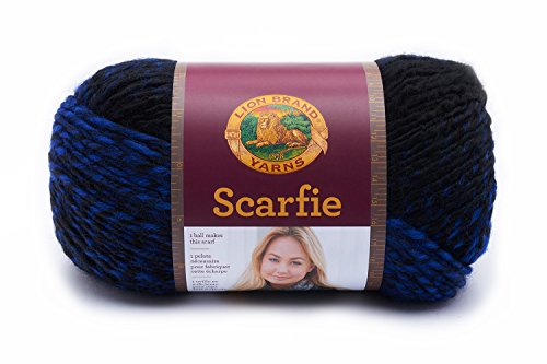 Image of Lion Brand Yarn 826-210 Scarfie Yarn, Black /Royal
