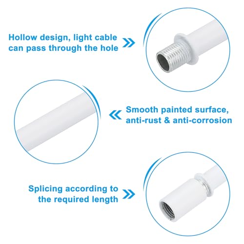 Image of PATIKIL Straight Pipe Lamp Stems Rod Kit, 6 Set M10 Carbon Steel 40mm(1.57 inch) Long Double End Thread Rod with Coupling Nuts Sleeve Connector for Table Lamps Chandeliers, White