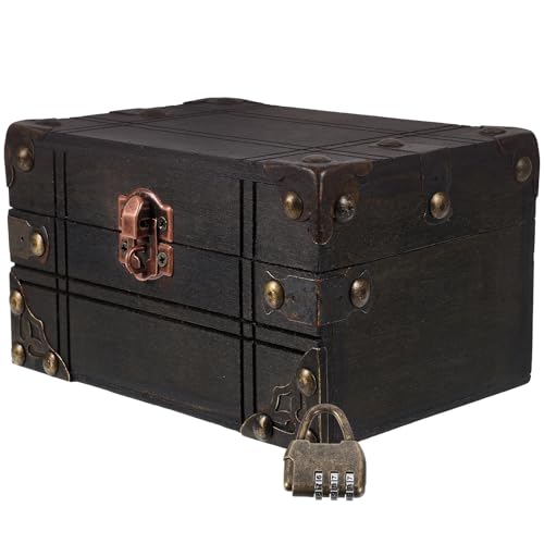 DIYEAH Caja de Joyería de Madera Vintage Gris Retro Cerradura de Combinación de 3 Dígitos Cofre de Almacenamiento para Anillos Collares y Aretes Organizador Multifuncional para Hogar