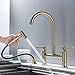 Tivezlor Bridge Kitchen Faucet with Side Sprayer, 8 Inch Centerset Kitchen Sink Faucet 360° Swivel, 2 Handle Kitchen Faucet 3 Holes, Stainless Steel Kitchen Faucet,Brushed gold