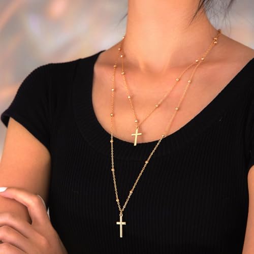 Gold Layered Cross Pendant Necklace Long Vintage Christian Cross Necklaces Boho Jewelry for Women and Men3