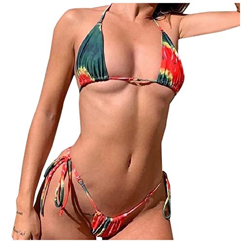 Bikinis Mujer 2025,Conjuntos de Bikini Mujer Dos Piezas Sexy Halter Bikini Tops y Tanga Triangular Bikini de Hilo Sexy Traje de Baño Mujer 2 Piezas Bikini Brasileño Mujer Bañadores Mujer Ofertas
