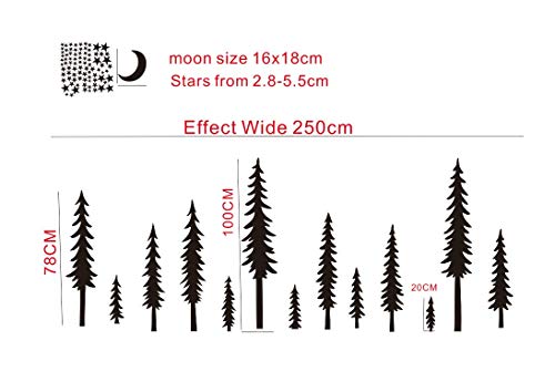 Vinilo Decorativo Infantil Bosque Árboles con Luna y Estrellas miniatura 6