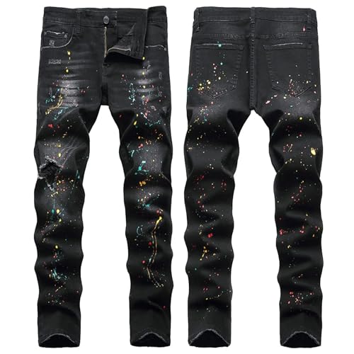 Men Casual Jeans Punk Long Trousers Stretchy Fashion Straight Slim Fit Jeans2