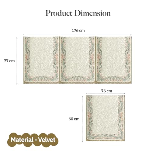Image of Kuber Industries 5 Seater Sofa Cover | Velvet Slipcover for Living Room | Thick & Cozy | Non-Slip Comfort Sofa Cover Set | Digital Painting Juliet 1186 - Beige & Green