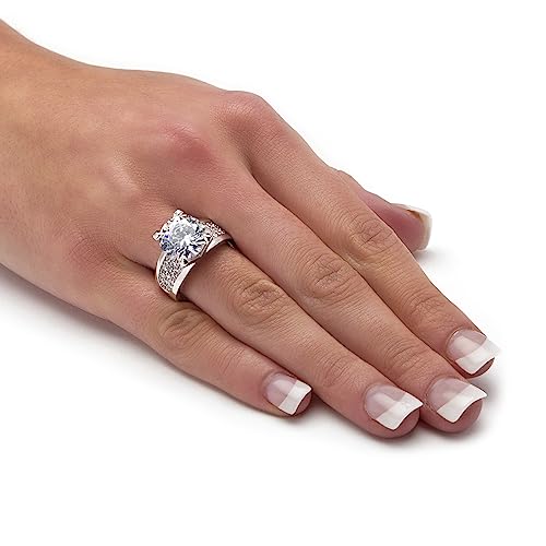 PalmBeach Patlinum-Plated or 14K Yellow Gold Plated Round Cubic Zirconia Bridge Engagement Ring Size 83