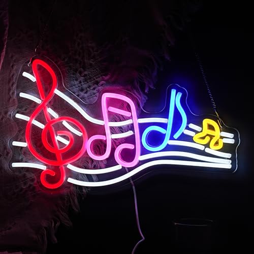 Image of Musical Staff Note Neon Sign Led Music Neon Light for Wall Decor Dimmable USB Power Musical Light Up Sign for Music Studio Classroom Party Bar Bedroom