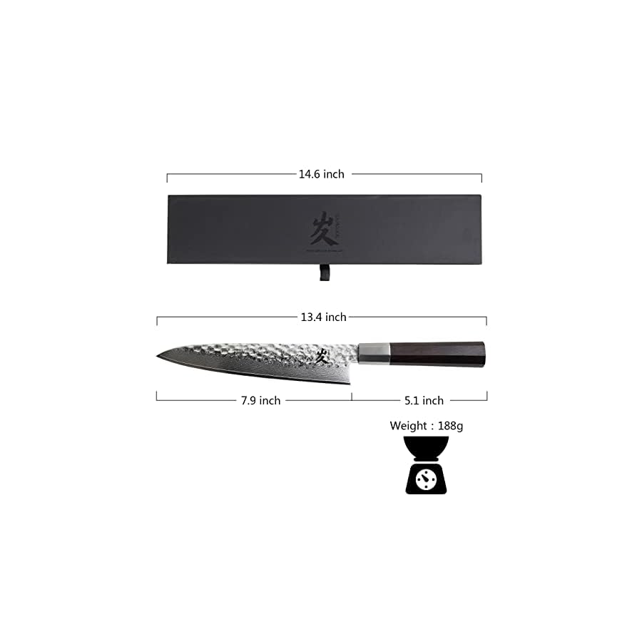 SAMCOOK Japanese Chef Knife - 8 Inch Professional Hand Forged Gyuto Knife - VG-10 Damascus High Carbon Stainless Steel Kitchen Cooking knife - Ergonomic Black Sandalwood Handle with Gift Box