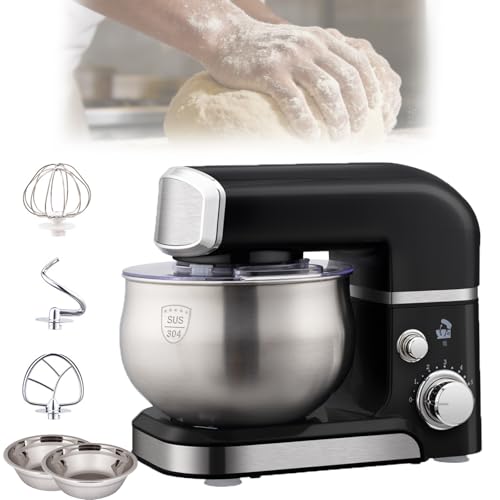 Batidora eléctrica, batidora de pie de 600 W con batidor, gancho de masa, paleta de mezcla y cuenco, 6 velocidades ajustables para hornear en casa