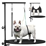 Dog Grooming Table Arm with Hammock, 35" Adjustable Height Grooming Arm with Clamp and No-Sit Haunch Holders, Suitable for Small & Medium Pets (Grooming Table Not Included)