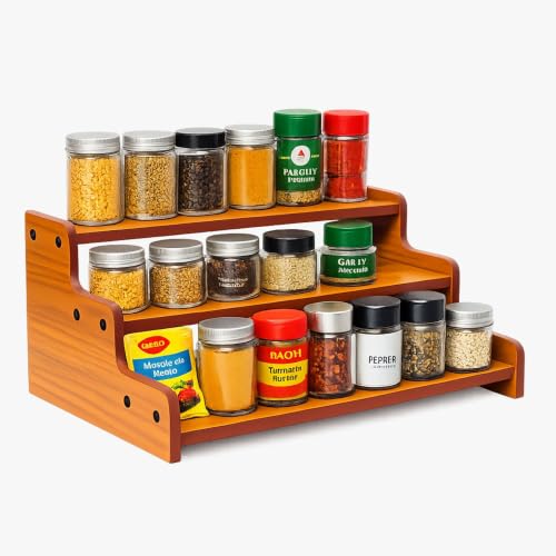 Image of Containers Kitchen Rack Wooden 3 Tier Kitchen Organizer Rack for Countertop Wood Kitchen Pantry Cabinet Organizer (DIY)