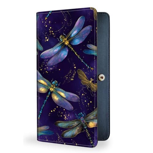 Womens Wallet,RFID Blocking Credit Card Slim Thin Holder,Long Bifold PU Leather Card Organizer,Cash Clutch Billfold Pocket Ladies Minimalist Travel Wallets,Dragonfly Fantasy Art